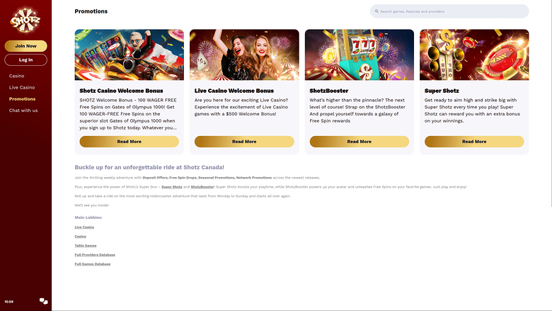 Promotions Shotz Casino sur ordinateur