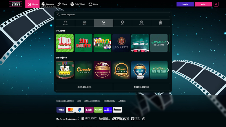 Jeux de table de casino Showreel Bingo sur ordinateur