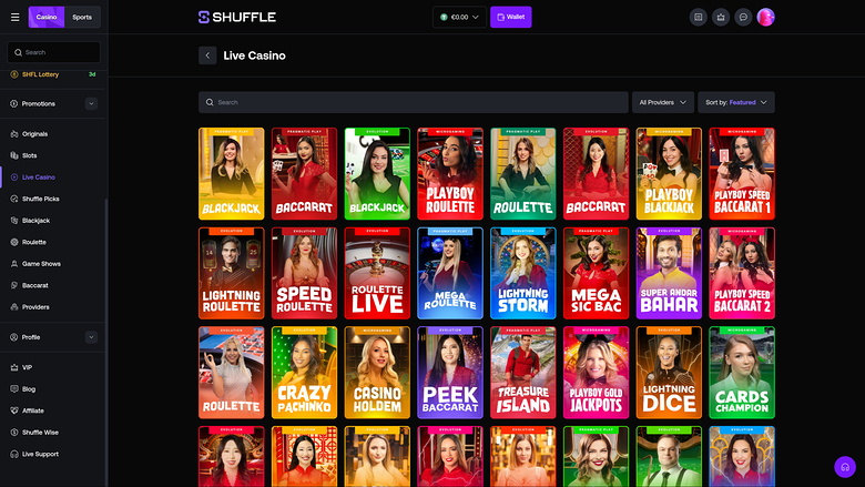 Shuffle Casino sur ordinateur avec croupier en direct