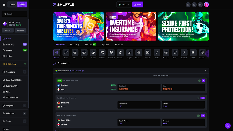 Shuffle Casino Paris sportifs sur ordinateur