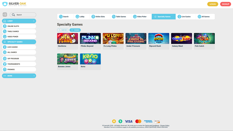 Giochi speciali per desktop di Silver Oak Casino