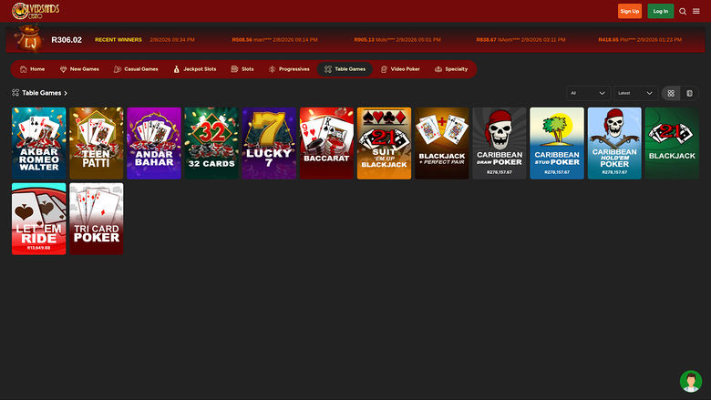 Jeux de table sur ordinateur du casino Silversands