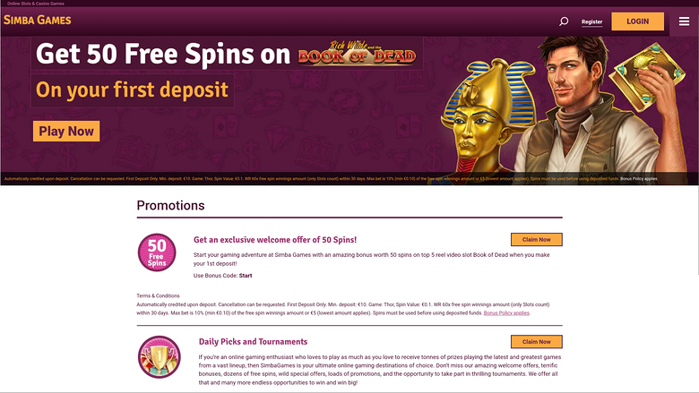 Promotions pour ordinateur de bureau du casino Simba Games