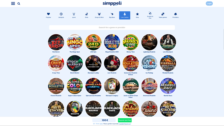 Simppeli Casino Desktop con croupier dal vivo