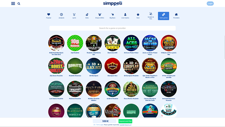 Giochi da tavolo desktop del casinò Simppeli