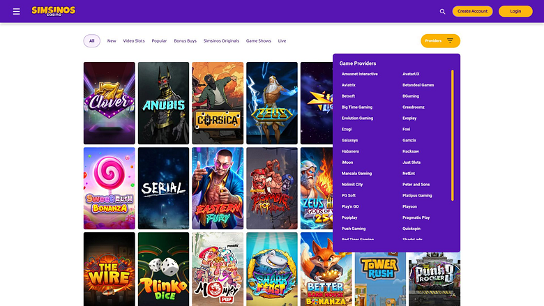 Développeurs du jeu de casino Simsinos pour ordinateur