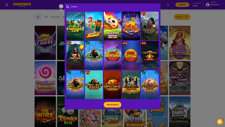 Jackpot du casino Simsinos sur ordinateur