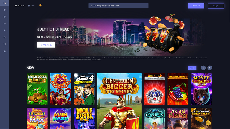 Page d'accueil de bureau de Sin Spins Casino