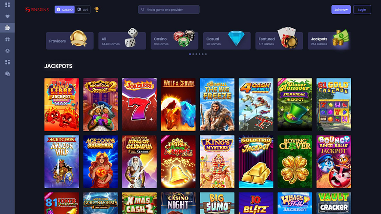 Jackpot du casino Sin Spins sur ordinateur