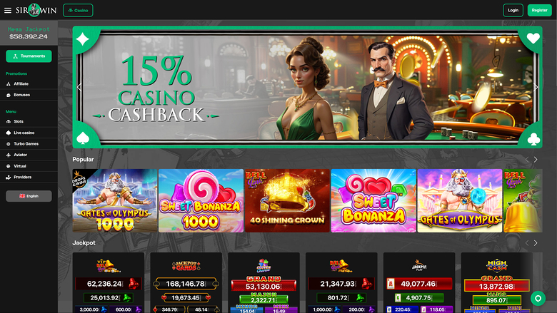 SirWin Casino Desktop-Startseite