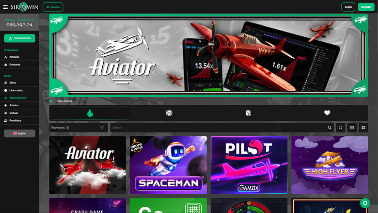 SirWin Casino Desktop-Turbo-Spiele