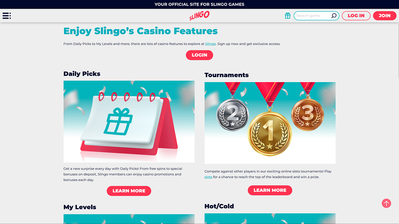 Slingo Casino Desktop-Funktionen