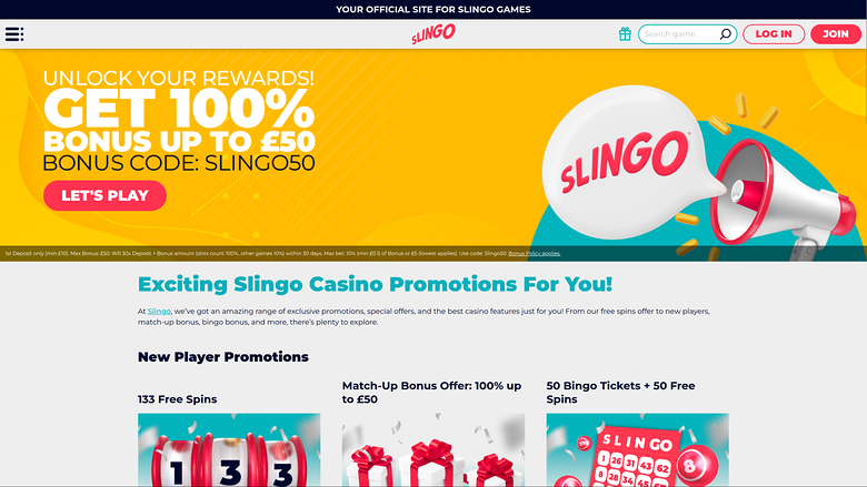 Slingo Casino Desktop-Aktionen