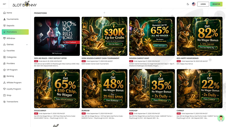 Promociones de escritorio del casino Slot Bunny