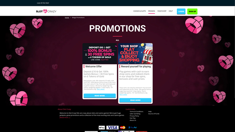 Promociones de Slot Crazy Casino en escritorio