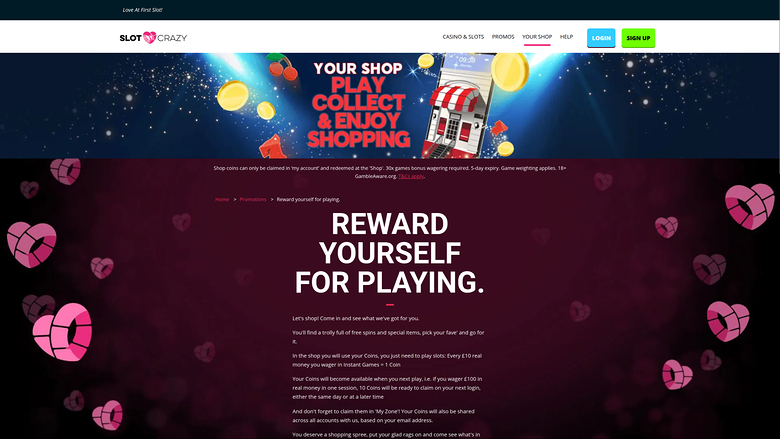 Tienda de Slot Crazy Casino en escritorio