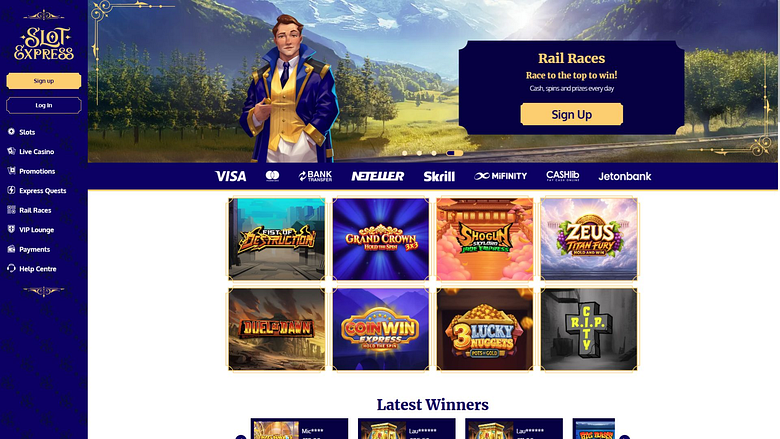 Página de inicio de escritorio del casino Slot Express