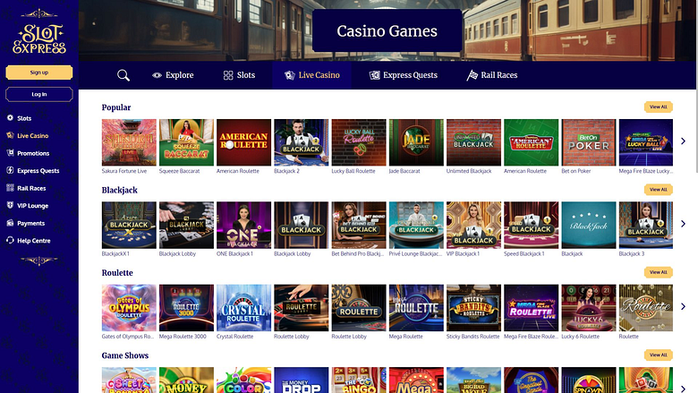 Casino Slot Express para escritorio con crupier en vivo