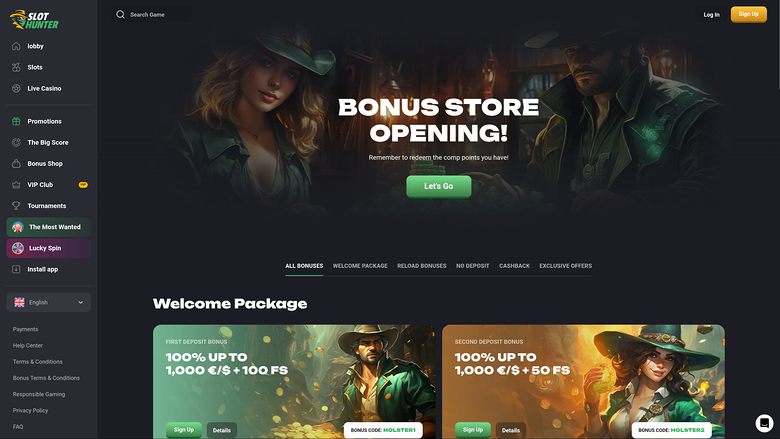 Promotions de Slot Hunter Casino sur bureau