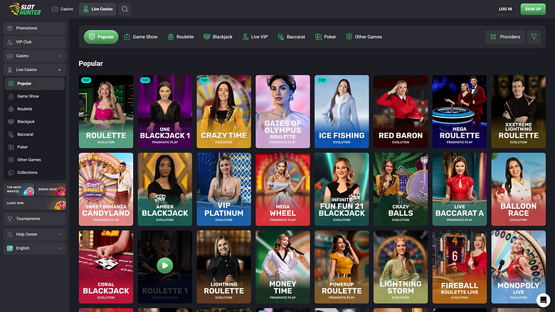 Casino Slot Hunter pour ordinateur avec croupier en direct
