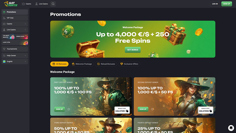 Promotions sur ordinateur du casino Slot Hunter