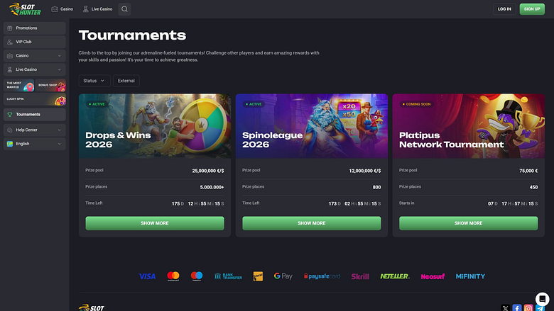 Tournois de casino Slot Hunter sur ordinateur