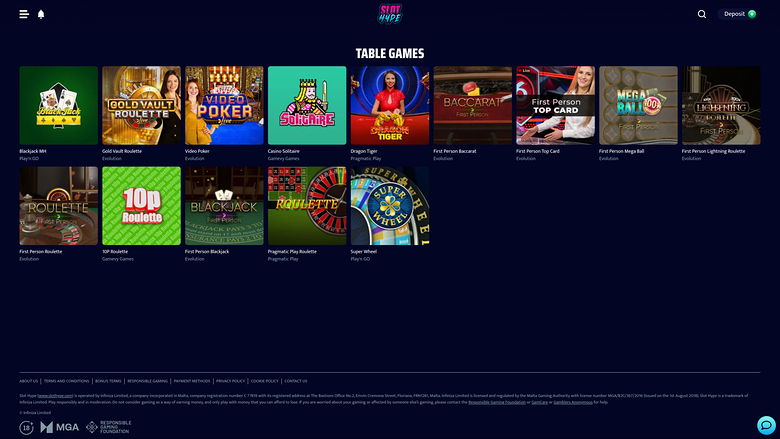 Giochi da tavolo per desktop del casinò Slot Hype