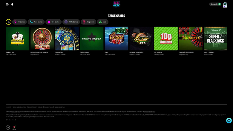 Slot Hype Casino Desktop Table Games