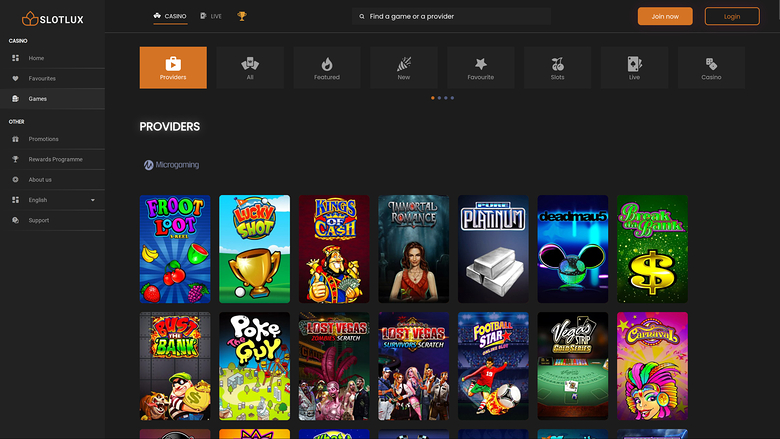 Développeurs de jeux de Slot Lux Casino sur ordinateur