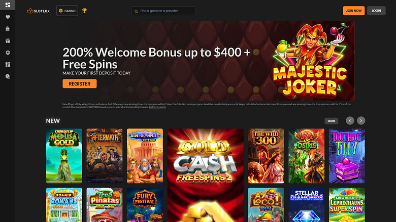 Página inicial do Slot Lux Casino para computador