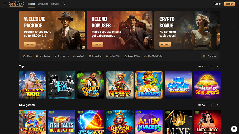 Page d’accueil de bureau de SlotMafia Casino