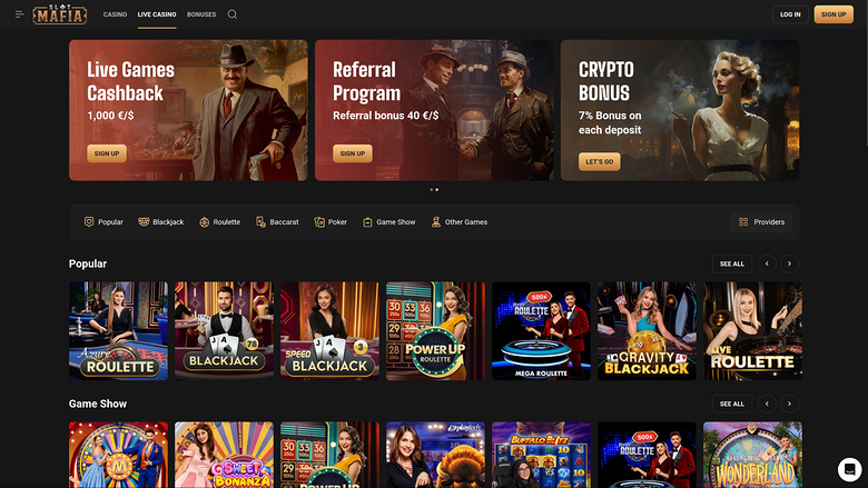 Croupier en direct sur bureau de SlotMafia Casino