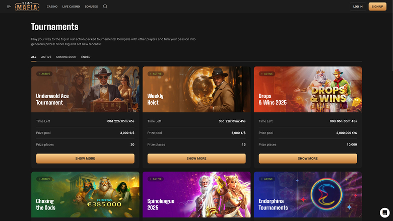 Tournois sur bureau de SlotMafia Casino