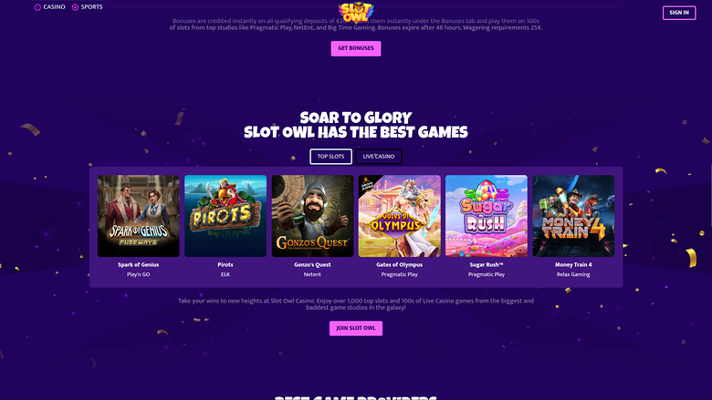 Jeux sur bureau de Slot Owl Casino
