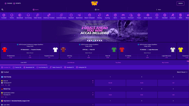 Sports sur bureau de Slot Owl Casino