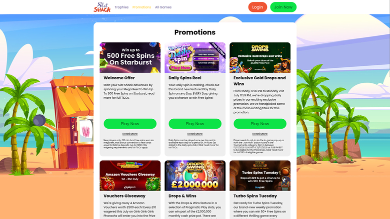 Promozioni desktop di Slot Shack Casino