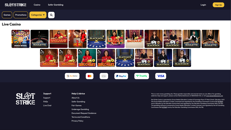 SlotStrike Casino Desktop-Live-Dealer