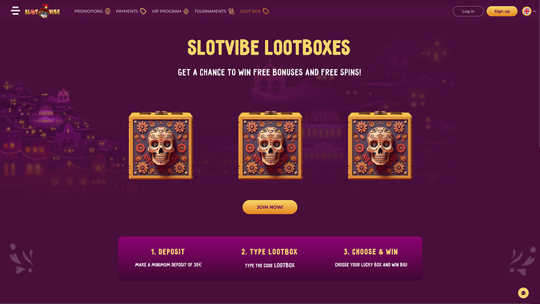 Boîte à butin de SlotVibe Casino sur ordinateur