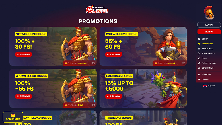 Promotions sur bureau de Slota Casino
