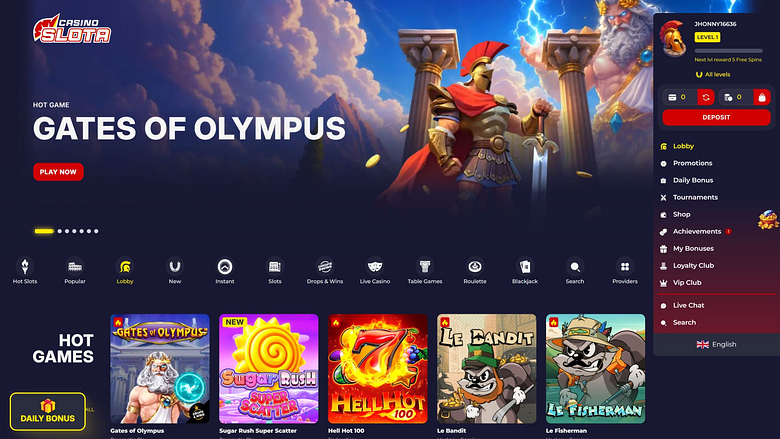 Slota Casino Desktop Homepage