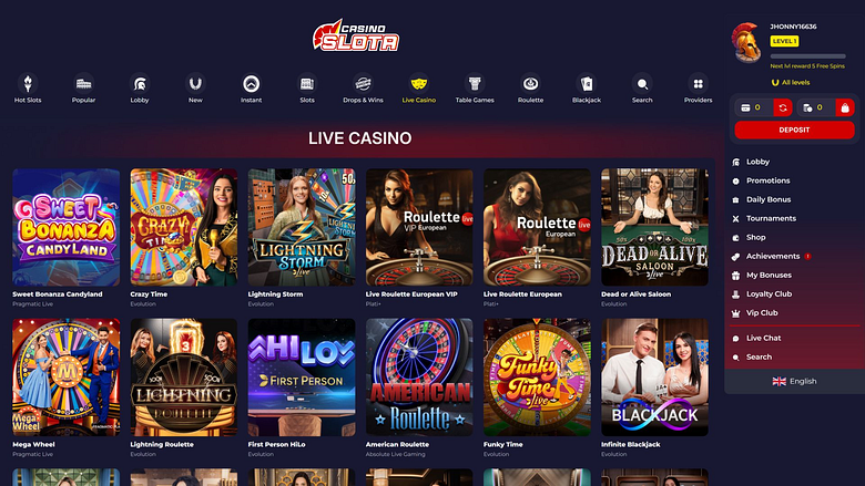 Slota Casino Desktop Live Dealer