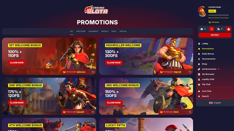 Slota Casino Desktop Promotions