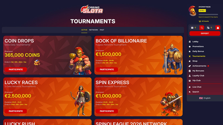 Slota Casino Desktop Tournaments