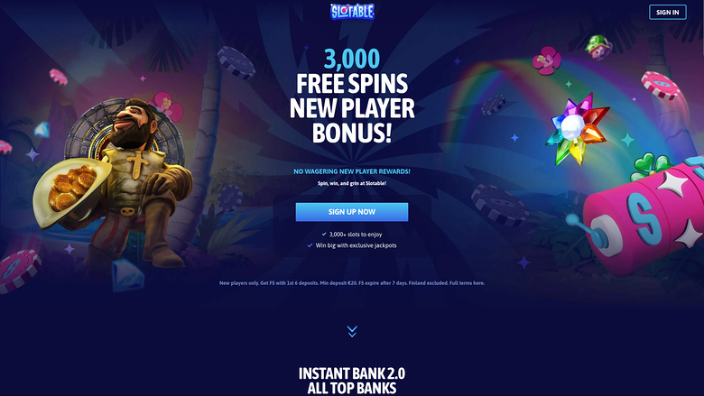 Page d'accueil de Slotable Casino sur ordinateur