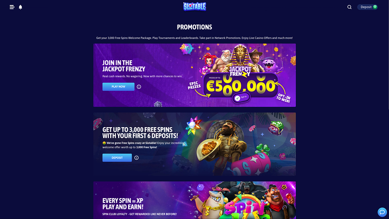 Promotions Slotable Casino sur ordinateur