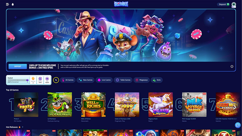 Página inicial do Slotable Casino para computador