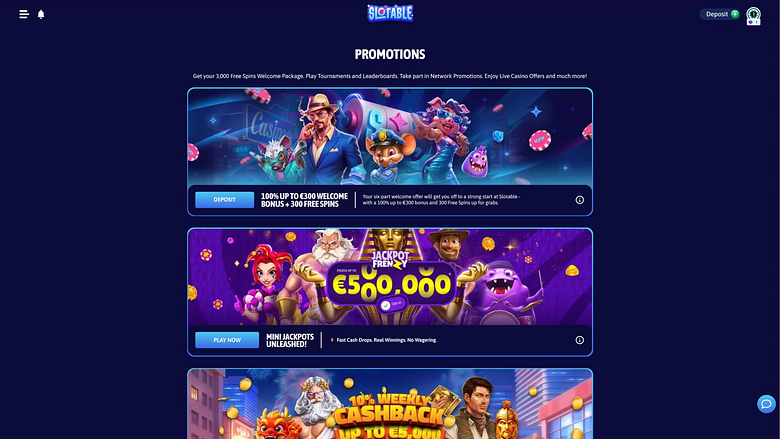 Promoções do Slotable Casino para computador