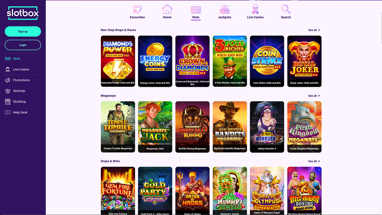 Jeux de bureau de Slotbox Casino