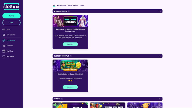 Promotions de bureau de Slotbox Casino