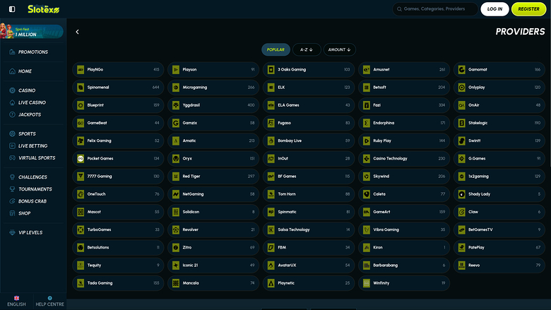 Desarrolladores de juegos de escritorio de Slotexo Casino